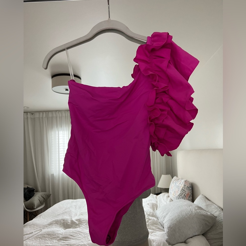 Zara hot pink one shoulder swim suit